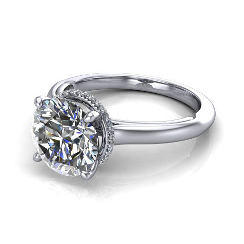 Skylar Round Shape Hidden Halo Engagement Ring in 18K White Gold