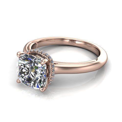 Skylar Cushion Shape Hidden Halo Engagement Ring in 14K Rose Gold