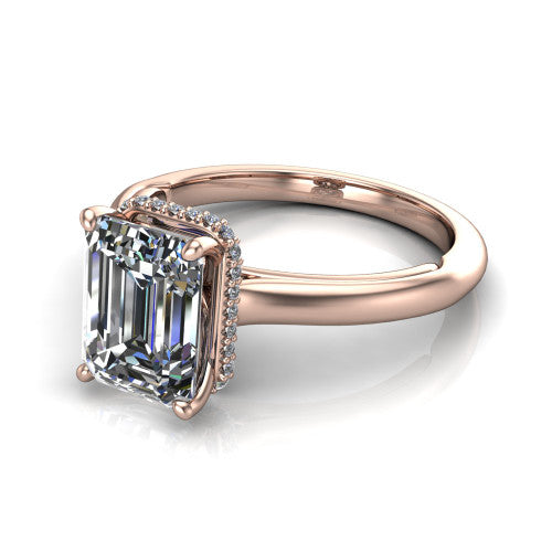 Skylar Emerald Shape Hidden Halo Engagement Ring in 18K Rose Gold