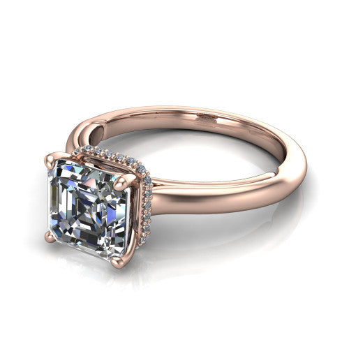 Skylar Square Emerald Shape Hidden Halo Engagement Ring in 14K Rose Gold