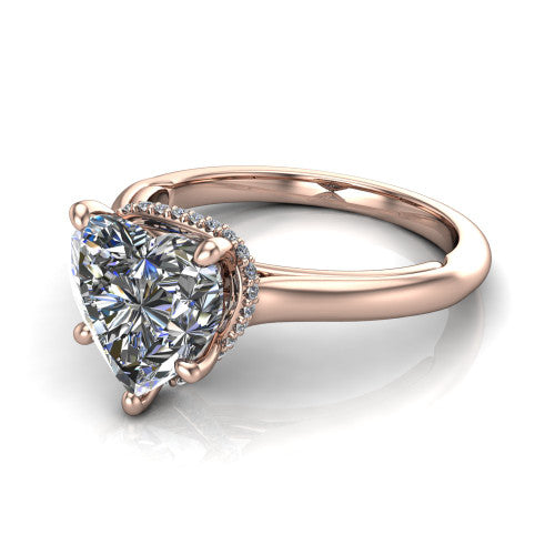 Skylar Heart Shape Hidden Halo Engagement Ring in 14K Rose Gold