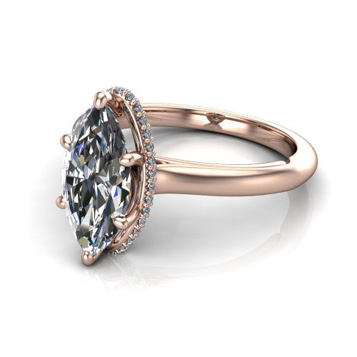 Skylar Marquise Shape Hidden Halo Engagement Ring in 18K Rose Gold