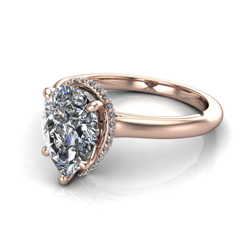 Skylar Pear Shape Hidden Halo Engagement Ring in 18K Rose Gold