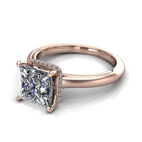 Skylar Princess Shape Hidden Halo Engagement Ring in 14K Rose Gold