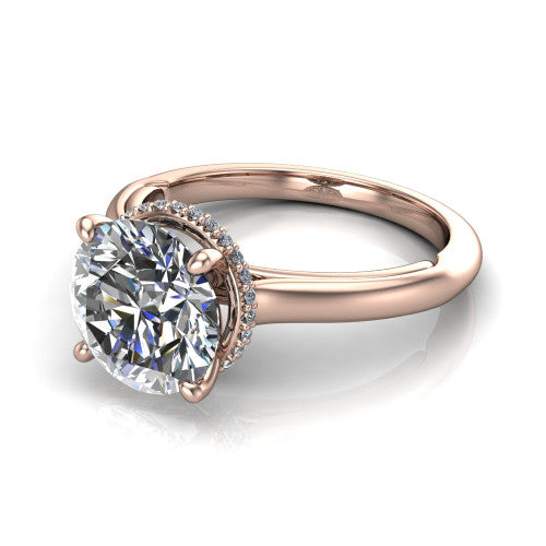 Skylar Round Shape Hidden Halo Engagement Ring in 14K Rose Gold