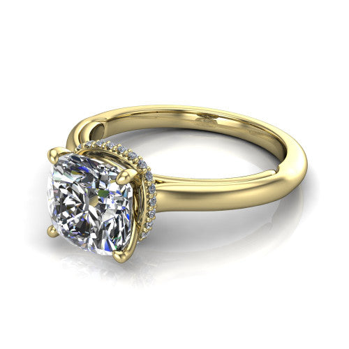 Skylar Cushion Shape Hidden Halo Engagement Ring in 14K Yellow Gold