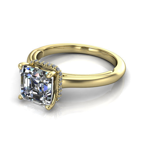 Skylar Square Emerald Shape Hidden Halo Engagement Ring in 18K Yellow Gold