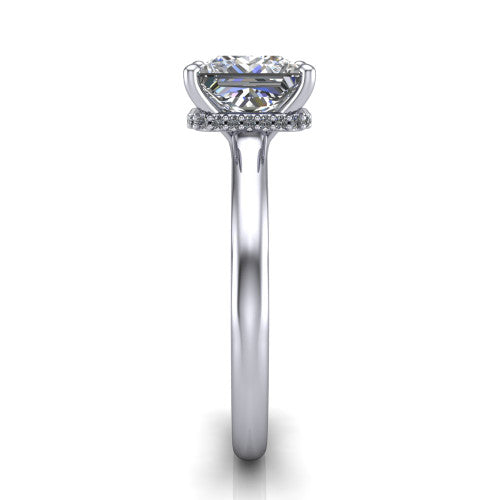 Skylar Princess Shape Hidden Halo Engagement Ring in 18K White Gold