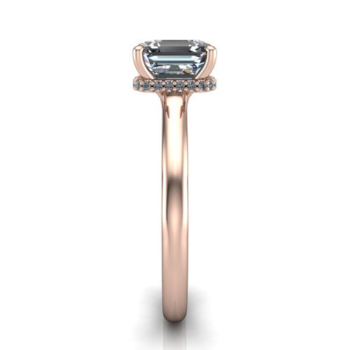Skylar Square Emerald Shape Hidden Halo Engagement Ring in 14K Rose Gold
