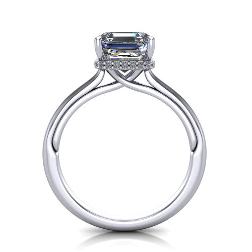 Skylar Square Emerald Shape Hidden Halo Engagement Ring in Platinum