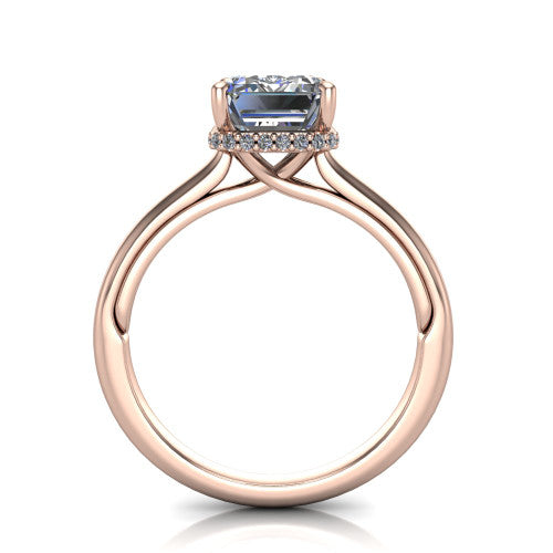 Skylar Emerald Shape Hidden Halo Engagement Ring in 18K Rose Gold