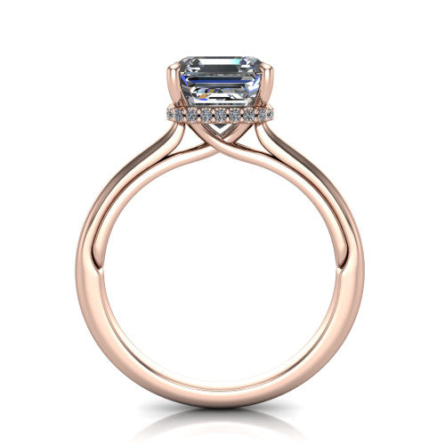 Skylar Square Emerald Shape Hidden Halo Engagement Ring in 18K Rose Gold