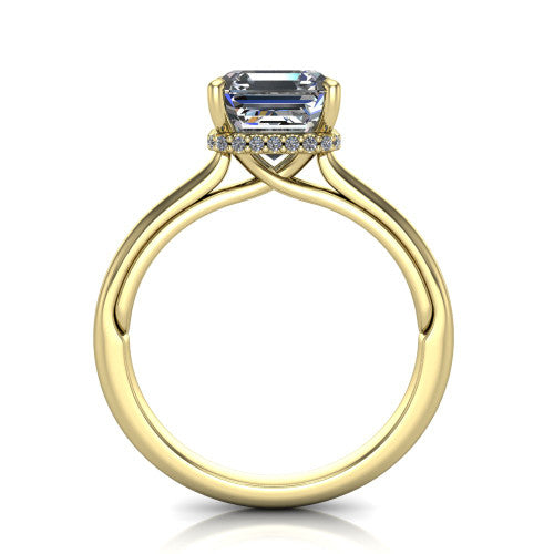 Skylar Square Emerald Shape Hidden Halo Engagement Ring in 18K Yellow Gold