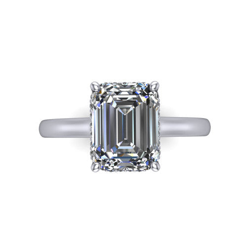 Skylar Emerald Shape Hidden Halo Engagement Ring in 14K White Gold