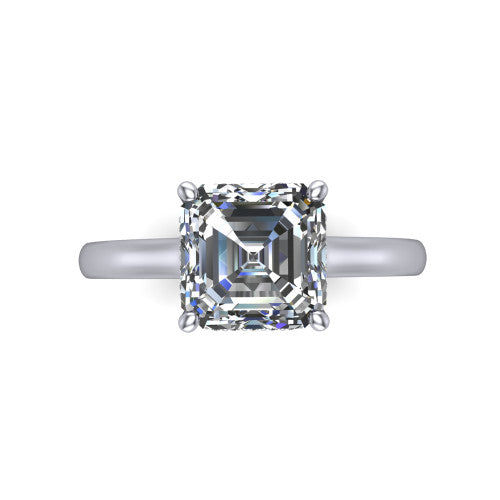Skylar Square Emerald Shape Hidden Halo Engagement Ring in 14K White Gold