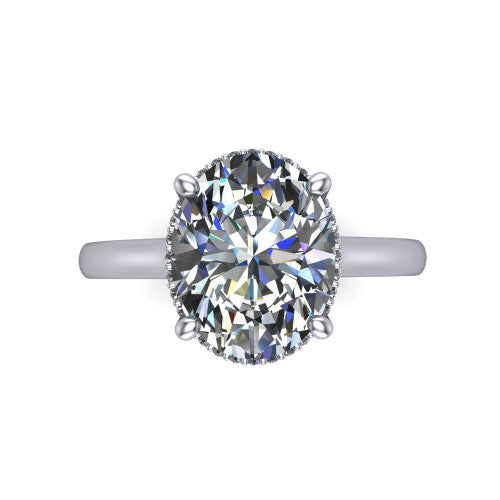 Skylar Oval Shape Hidden Halo Engagement Ring in 18K White Gold