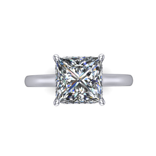 Skylar Princess Shape Hidden Halo Engagement Ring in 14K White Gold