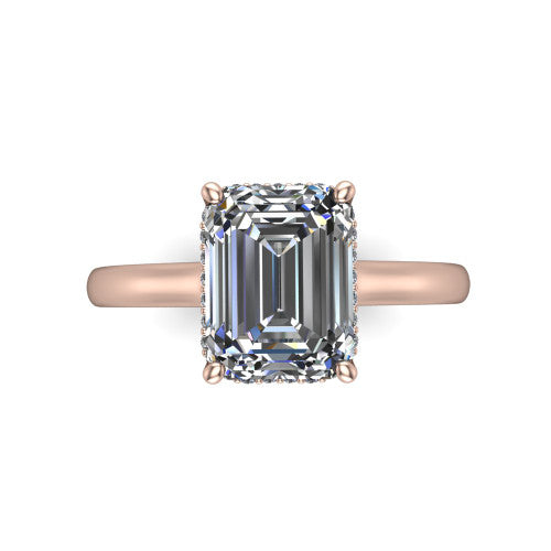 Skylar Emerald Shape Hidden Halo Engagement Ring in 18K Rose Gold