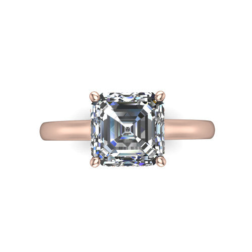 Skylar Square Emerald Shape Hidden Halo Engagement Ring in 18K Rose Gold