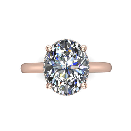 Skylar Oval Shape Hidden Halo Engagement Ring in 18K Rose Gold