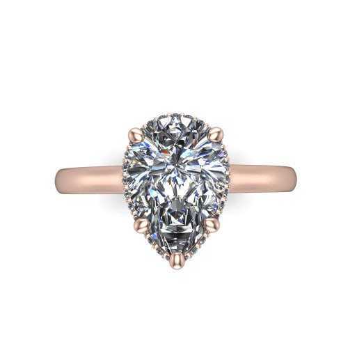 Skylar Pear Shape Hidden Halo Engagement Ring in 14K Rose Gold