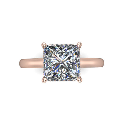 Skylar Princess Shape Hidden Halo Engagement Ring in 14K Rose Gold