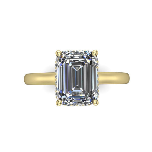 Skylar Emerald Shape Hidden Halo Engagement Ring in 14K Yellow Gold