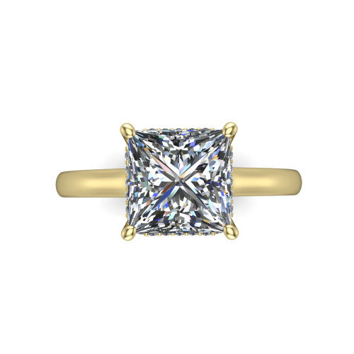 Skylar Princess Shape Hidden Halo Engagement Ring in 14K Yellow Gold