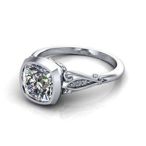 Maria Cushion Shape Solitaire Engagement Ring in 14K White Gold