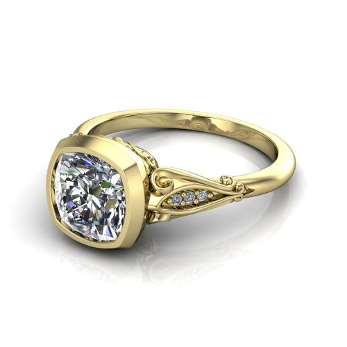 Maria Cushion Shape Solitaire Engagement Ring in 14K Yellow Gold