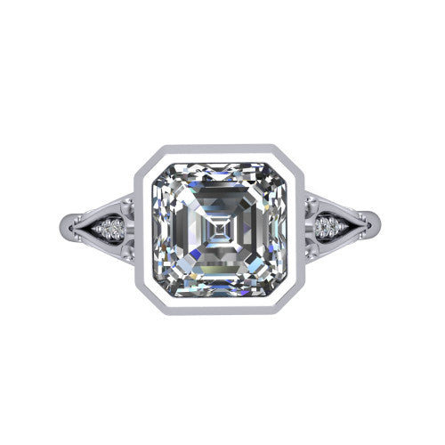Maria Square Emerald Shape Solitaire Engagement Ring in 14K White Gold