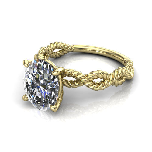 Sarah oval rope solitaire engagement ring in 14K Yellow Gold with twisted cable band, three-quarter perspective view