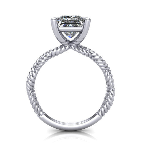 Sarah princess rope solitaire engagement ring in Platinum with twisted cable band, through-finger front profile
