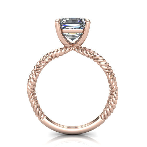 Sarah asscher rope solitaire engagement ring in 14K Rose Gold with twisted cable band, through-finger front profile