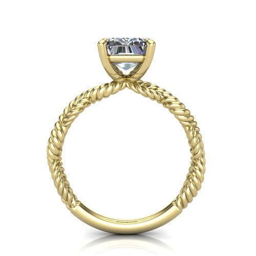 Sarah emerald rope solitaire engagement ring in 14K Yellow Gold with twisted cable band, through-finger front profile