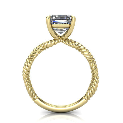 Sarah asscher rope solitaire engagement ring in 14K Yellow Gold with twisted cable band, through-finger front profile