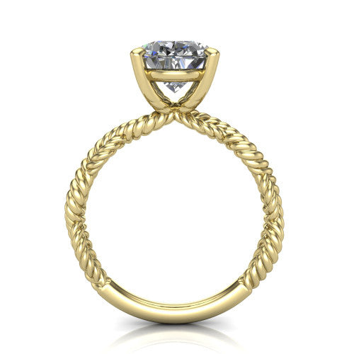Sarah oval rope solitaire engagement ring in 14K Yellow Gold with twisted cable band, through-finger front profile