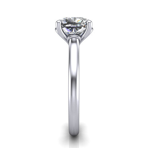 Nevaeh cushion solitaire engagement ring in 18K White Gold with plain band and heart gallery, side profile showing the plain band and heart-shaped gallery