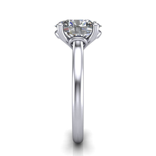 Nevaeh oval solitaire engagement ring in 14K White Gold with plain band and heart gallery, side profile showing the plain band and heart-shaped gallery