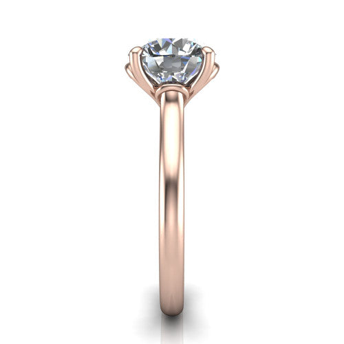 Nevaeh round solitaire engagement ring in 14K Rose Gold with plain band and heart gallery, side profile showing the plain band and heart-shaped gallery