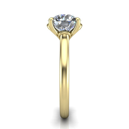 Nevaeh round solitaire engagement ring in 14K Yellow Gold with plain band and heart gallery, side profile showing the plain band and heart-shaped gallery