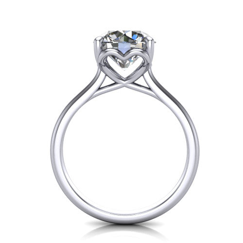 Nevaeh round solitaire engagement ring in Platinum with plain band and heart gallery, through-finger front profile showing the heart gallery