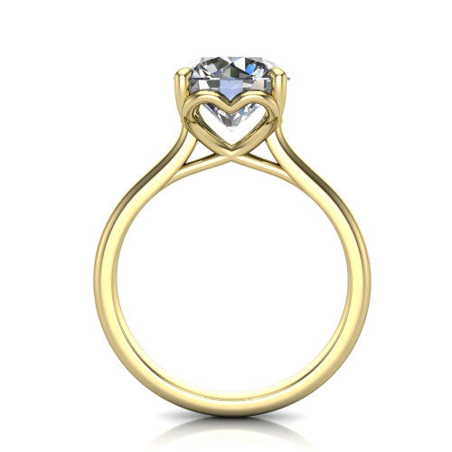 Nevaeh round solitaire engagement ring in 18K Yellow Gold with plain band and heart gallery, through-finger front profile showing the heart gallery