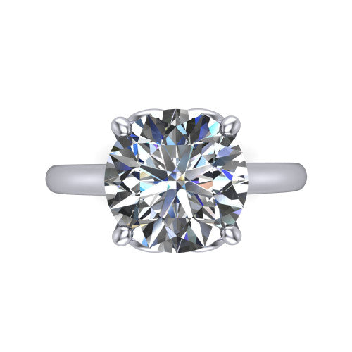Nevaeh round solitaire engagement ring in Platinum with plain band and heart gallery, top-down view of the four-prong center and plain band