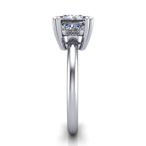 Lilian princess hidden halo engagement ring in 18K White Gold with double-prong head and plain band, side profile showing the hidden halo basket and plain band