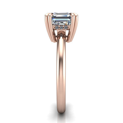 Lilian asscher hidden halo engagement ring in 14K Rose Gold with double-prong head and plain band, side profile showing the hidden halo basket and plain band