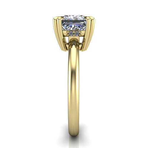 Lilian princess hidden halo engagement ring in 18K Yellow Gold with double-prong head and plain band, side profile showing the hidden halo basket and plain band