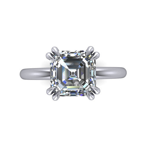 Lilian asscher hidden halo engagement ring in Platinum with double-prong head and plain band, top-down view showing the double-prong corners and clean solitaire profile