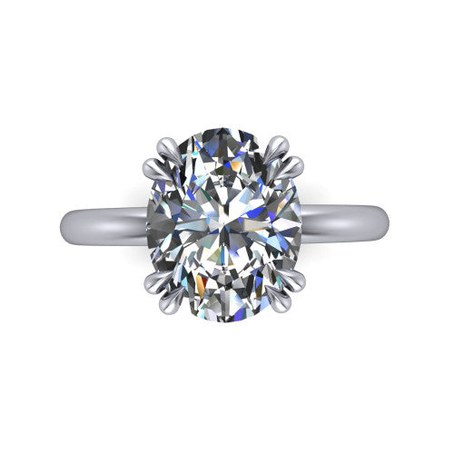 Lilian oval hidden halo engagement ring in 14K White Gold with double-prong head and plain band, top-down view showing the double-prong corners and clean solitaire profile