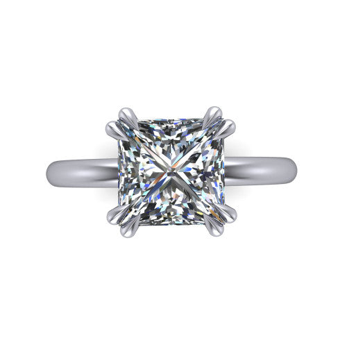 Lilian princess hidden halo engagement ring in 18K White Gold with double-prong head and plain band, top-down view showing the double-prong corners and clean solitaire profile